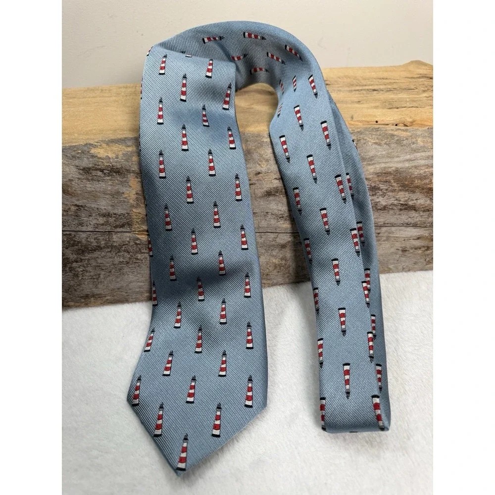 Charleston Carriage Hilton Head Island Lighthouse Silk Tie‎ Handmade Blu Coastal